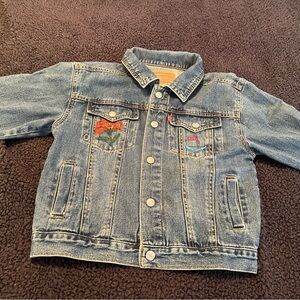 Kids painted Jean jacket. Sail boat boat and roses. Size7 , brand Levi.